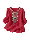 Women's Embroidered Boho T-Shirt, Spring Cotton Blend Top