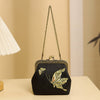 Embroidered Floral and Butterfly Chain Purse