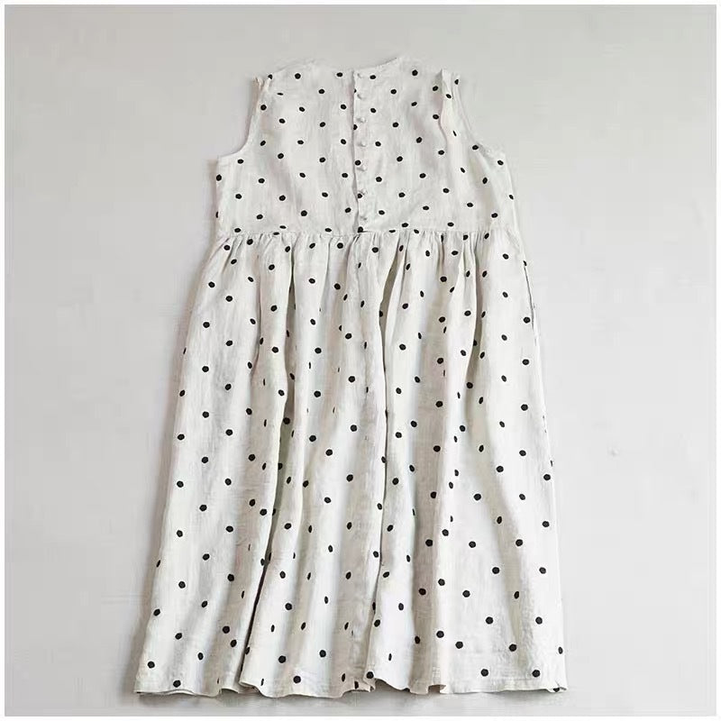 Women's Summer Sleeveless Polka Dot Cotton Linen Dress
