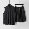 Men's Cotton Linen Vest and Shorts Set, Chinese Style Sleeveless Top
