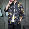 Men's Ice Silk Tang Suit Shirt with Frog Buttons and Pockets