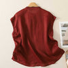 Women's Sleeveless Shirts Cotton Linen Frog Button Top