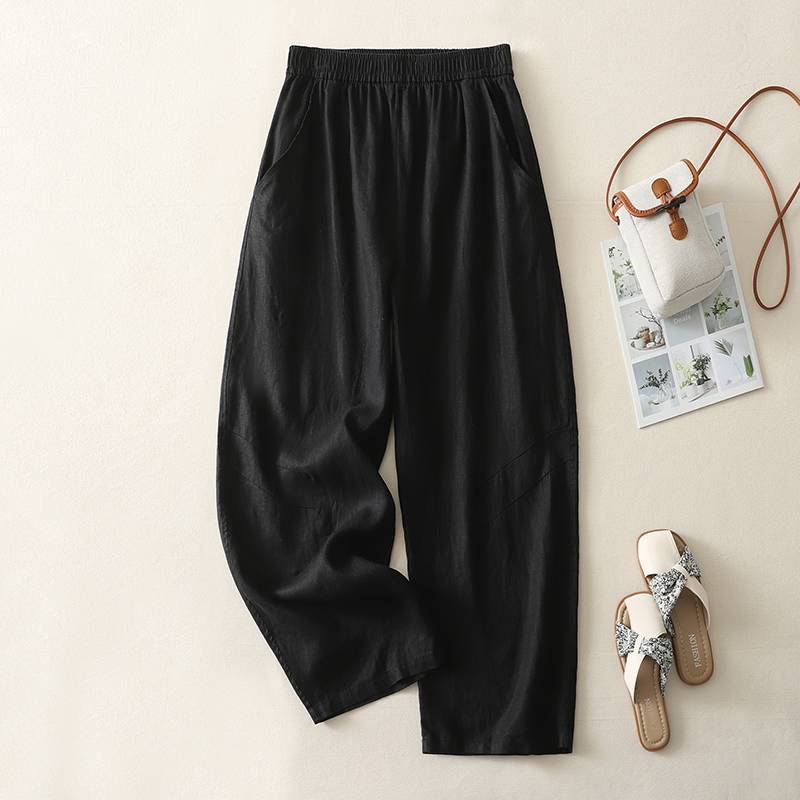 Elastic Waist Wide Leg Pants, Relaxed Straight Trousers