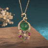 Green Chalcedony Swan Necklace Pendant with Multi-Gemstones