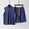 Men's Cotton Linen Vest and Shorts Set, Chinese Style Sleeveless Top