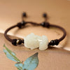 White Jade Pixiu Bracelet, Red or Brown Cord