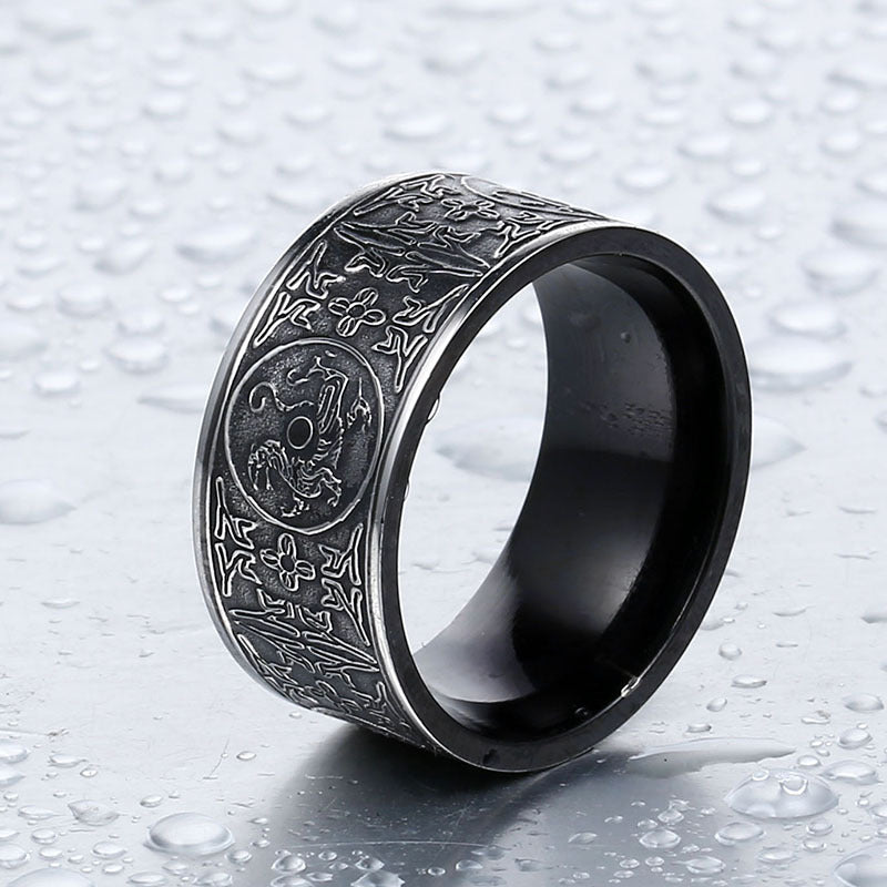 Four Guardian Beast Ring, Titanium Steel Dragon Tiger Phoenix Band