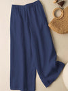Women's Wide Leg Pants with Embroidered Hem, Cotton Linen
