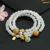 Multi-layer white jade bracelet with yellow accent beads and gold-tone gourd charms