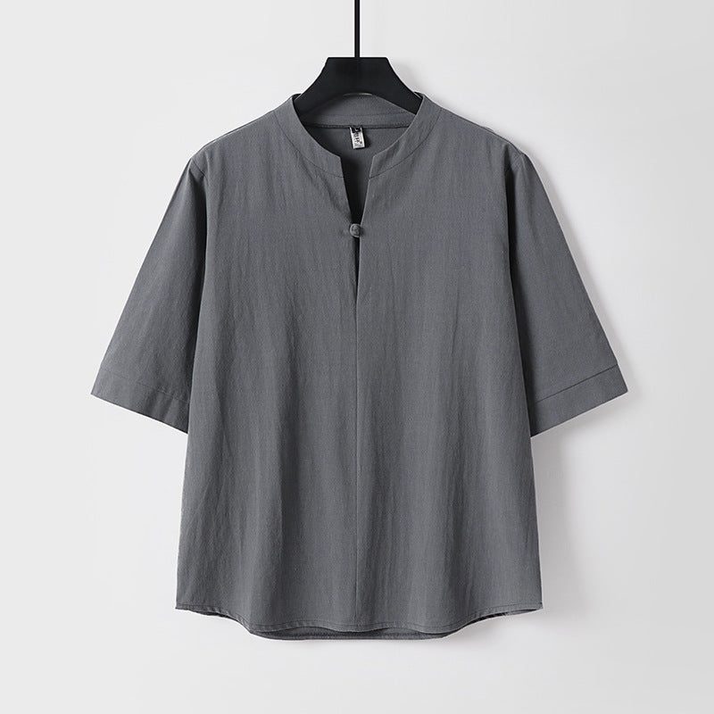 Plain Color Three Quarter Sleeve One Button Men's Shirt