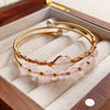 Wire Wrapped Natural Stone Double Loop Bangle Bracelet