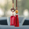 Red sandalwood car hanging decoration with cloud charm and red sachet on rearview mirror