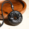 Chinese Zodiac Natural Black Obsidian Peace Buckle Necklace Pendant