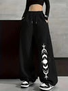 Women's Wide Leg Pants with Moon and Cat Print