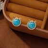 Gold-tone cat ear stud earrings with blue imitation turquoise stones