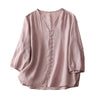 Pink cotton linen women's shirt with embroidery and buttons
