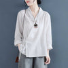 Women's Long Sleeve Cotton Linen Zen Shirt with Frog Buttons