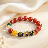 Pixiu Bracelet with Natural Obsidian and Red Agate Beads