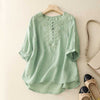 Women's Embroidered Cotton Linen Top, Round Neck Half Sleeve