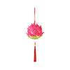 Pink lotus flower lantern hanging with red tassel against white background