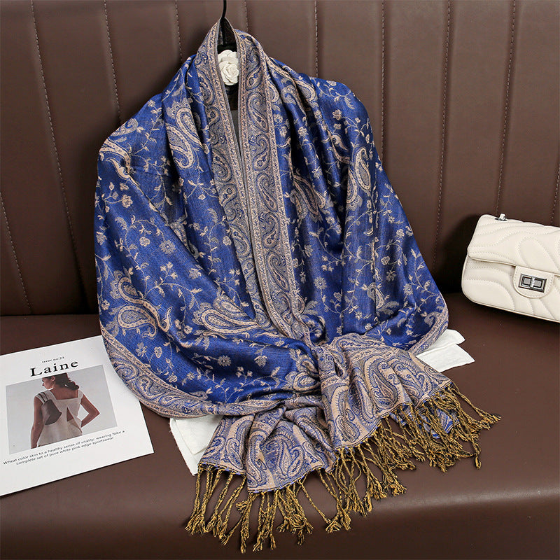 Tibetan Shawl Cashew Flower Vine Print Soft Wrap Scarf