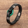 Stone Ring Leather Bracelet with Magnetic Clasp