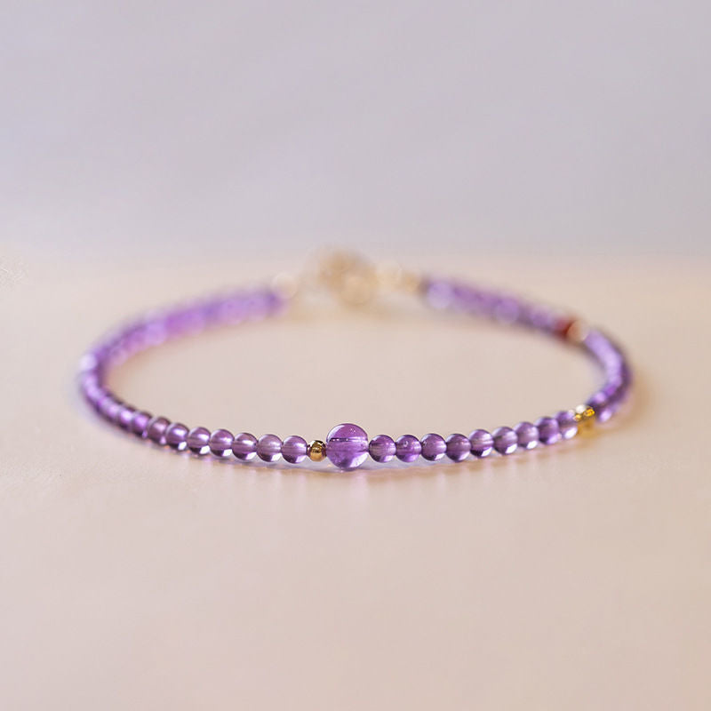 Natural Amethyst Beaded Bracelet with Gold-Tone Accents