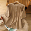 Women's Cotton Linen Shirt Half Sleeve Casual Button Down Top