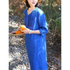 Cotton Linen Midi Dress with V-neck and Pleated Detail