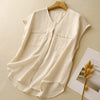 Women's Sleeveless Shirts Summer Cotton Linen Button-Up V-Neck Tank Top
