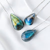 Natural Labradorite Water Drop Necklace Pendant with Silver Chain