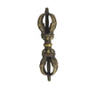 Close-up view of a handmade copper five-pronged vajra dorje with a bronze finish.