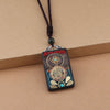 Ebony Wood Pendant Necklace with Buddhist Symbols