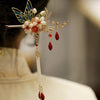 Butterfly Hairpin with Red Beads and Tassels