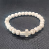 Cross Charm Beaded Bracelet with Stone or Lava Rock