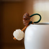 Lotus and Bodhi Seed Keychain, Natural White Peach Wood Charm