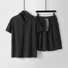 Men's Cotton Linen T-Shirt and Shorts Set V-Neck Short Sleeve