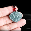 Carved Jade Lotus Pendant Necklace, Blue Water Jadeite