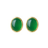 Gold Plated 925 Silver Oval Green Chalcedony Stud Earrings