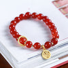 Cinnabar Bracelet with Fu Charm, Red Beads