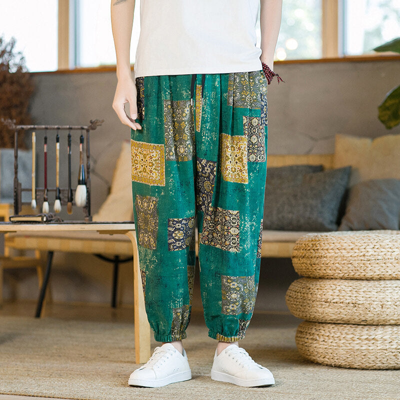 Men's Harem Pants, Cotton Patchwork Trousers