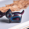 Rainbow Wood Mini Cat Figurine, Hand Carved Desk Ornament