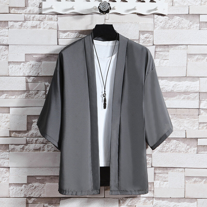 Men's Kimono Open Front Jacket Solid Color Lightweight Summer Cardigan