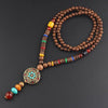 Wooden Prayer Bead Necklace with Dzi Agate Pendant