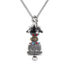 Silver-tone copper pendant shaped like a vajra bell with colorful accents on a chain