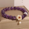 Amethyst Bracelet with White Flower and Pearl Charm