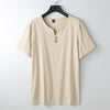 Men's Short Sleeve Linen Cotton Henley Shirt Solid Color