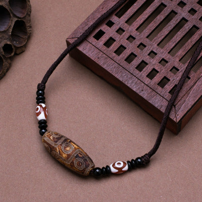 Tibetan Nine-Eye Dzi Bead Protection String Necklace