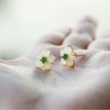 White Jade Flower Stud Earrings with Silver Posts