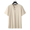 Men's Linen Blend Short Sleeve Shirt Loose Notched Neck Top